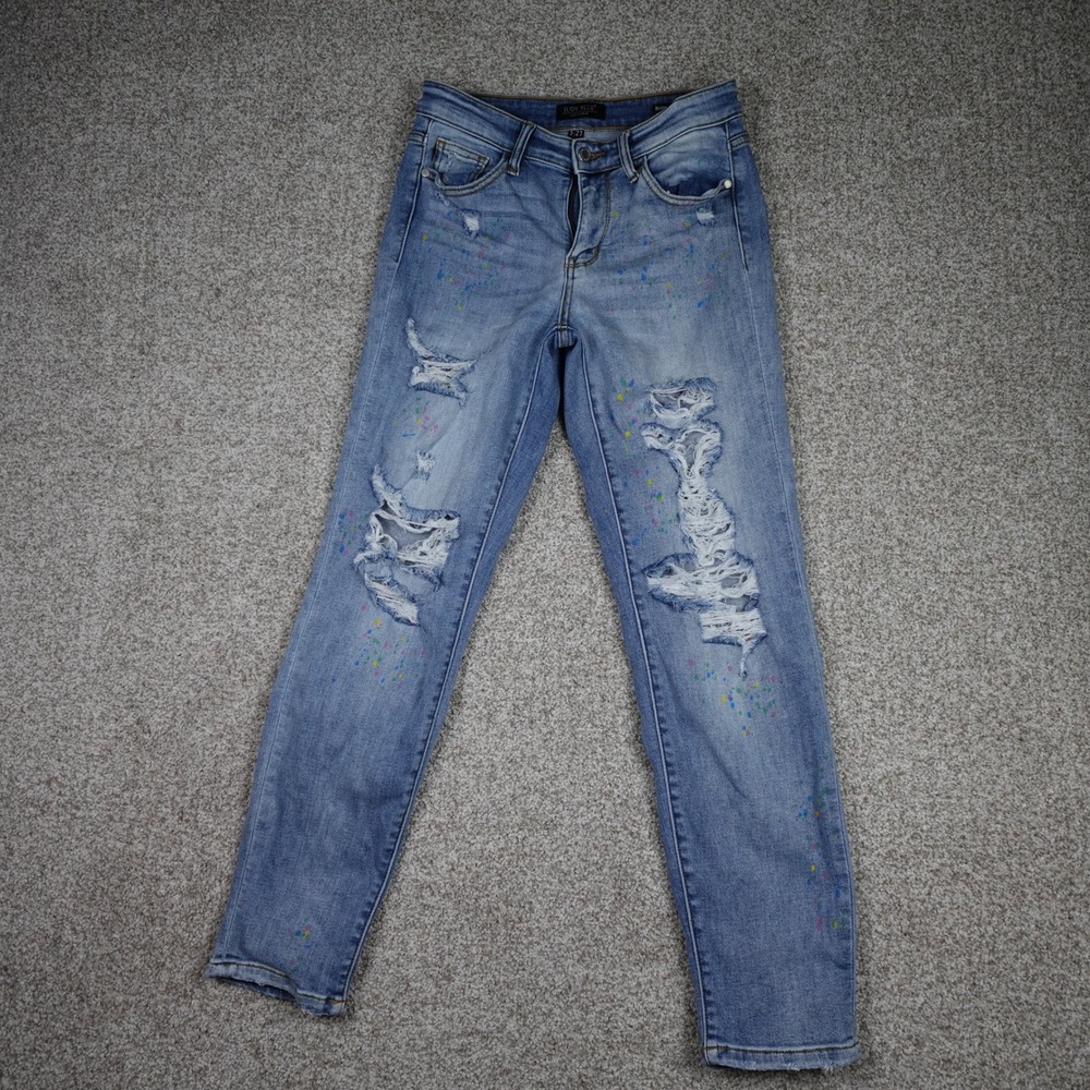 Judy Blue Boyfriend Fit Jeans Women's Size 5/27 Distressed Paint Splatter - Picture 2 of 10